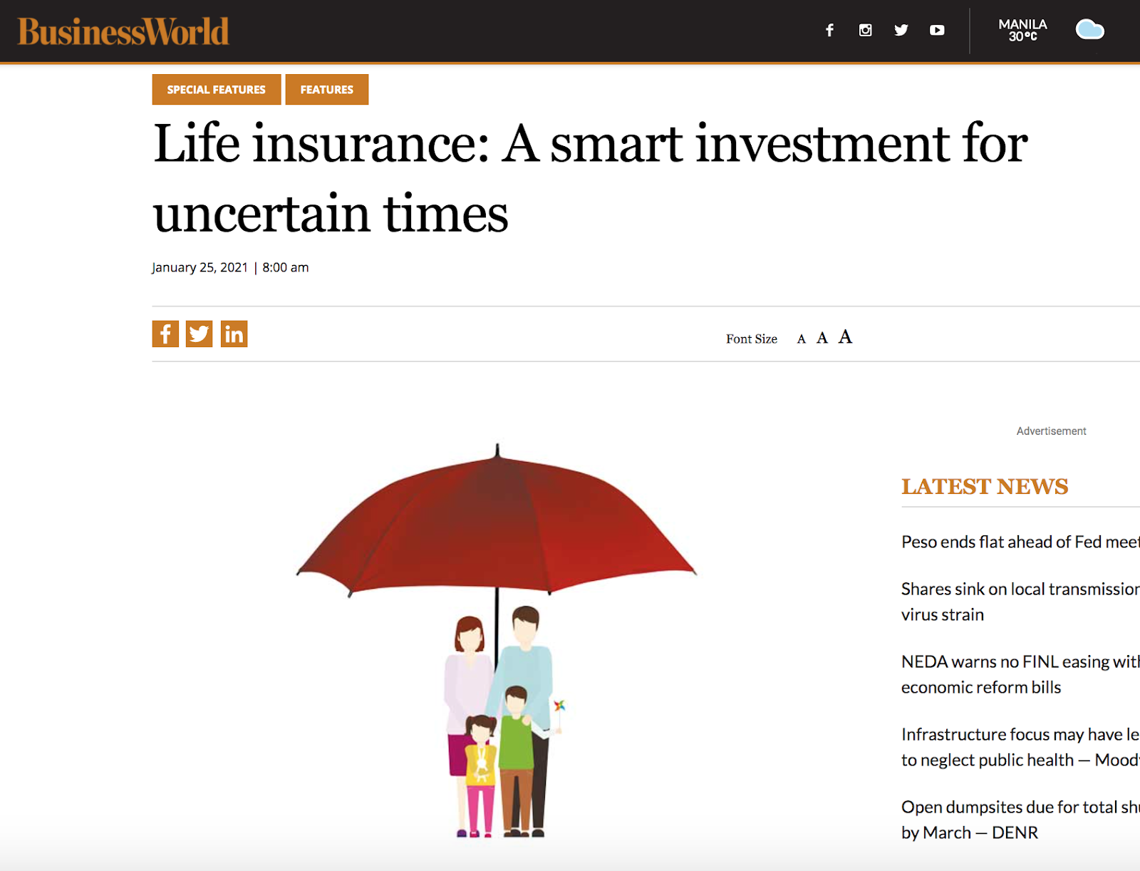 We Were on BusinessWorld Today, January 25, 2021 Cocolife