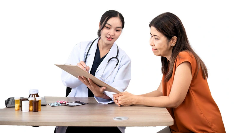 Doctor and patient discussing the life and health insurance