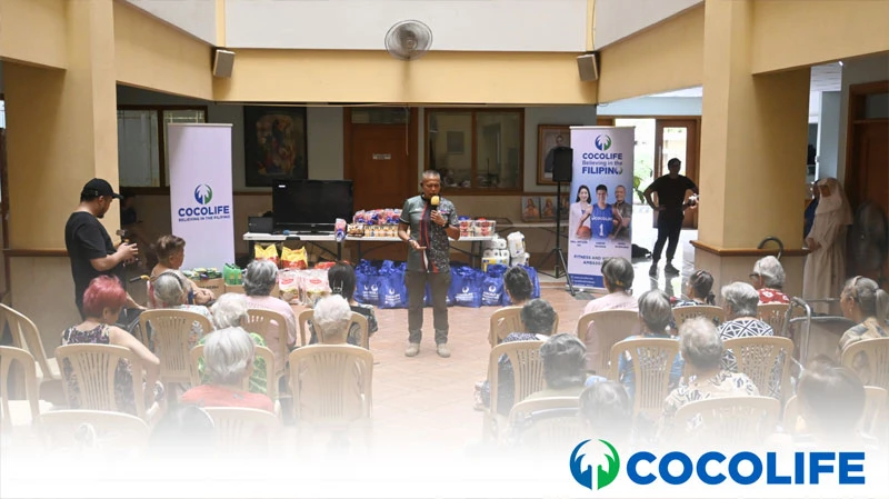 A Cocolife representative speaking to a group of elderly citizens during community outreach programs in the Philippines.